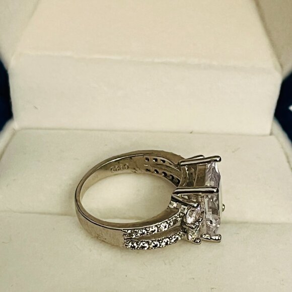Sterling Silver 925 Princess Cut and Pave CZ Cocktail Ring - Size 6 - Picture 5 of 7